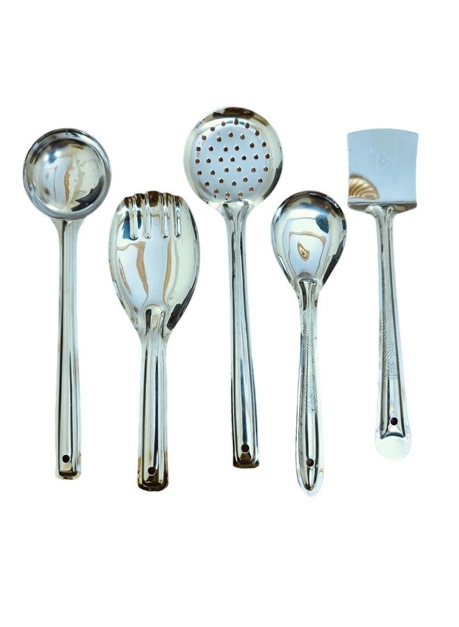 PUTHAK 5 Pcs Stainless Steel Kitchen Utensil Set - Cooking Spoon, Spatula, Server Tools for Kitchen, Cooking | Non-Stick Safe - Image 3
